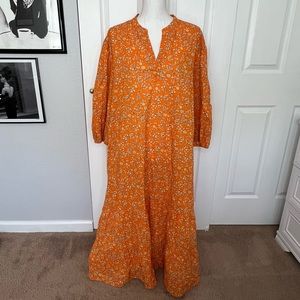 LOFT Like New Orange Long Sleeve Prairie Dress Size XL